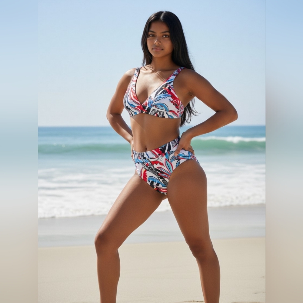 Tropical Print Bikini Set size large.Bottom is med. coverage.